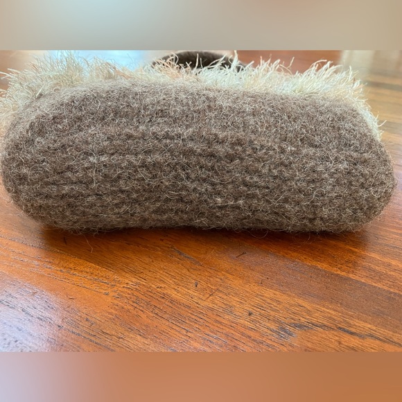 Felted Knitted small evening bag. Brown w/beige “Fun Fur”band.Do u know felting? - Picture 2 of 3